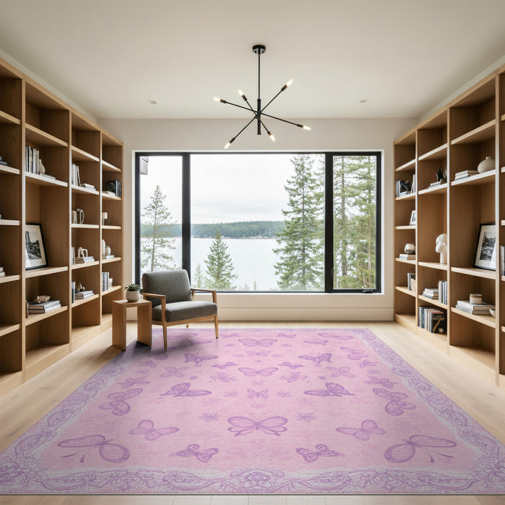 Butterfly Pink Butterfly Floral Area Rug