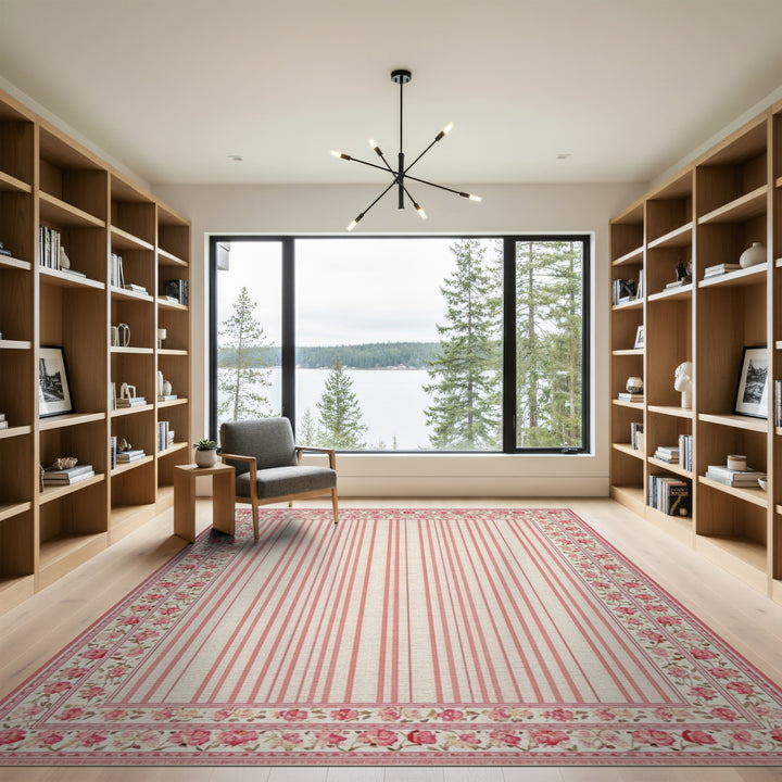 Pink Floral Vintage Striped Area Rug