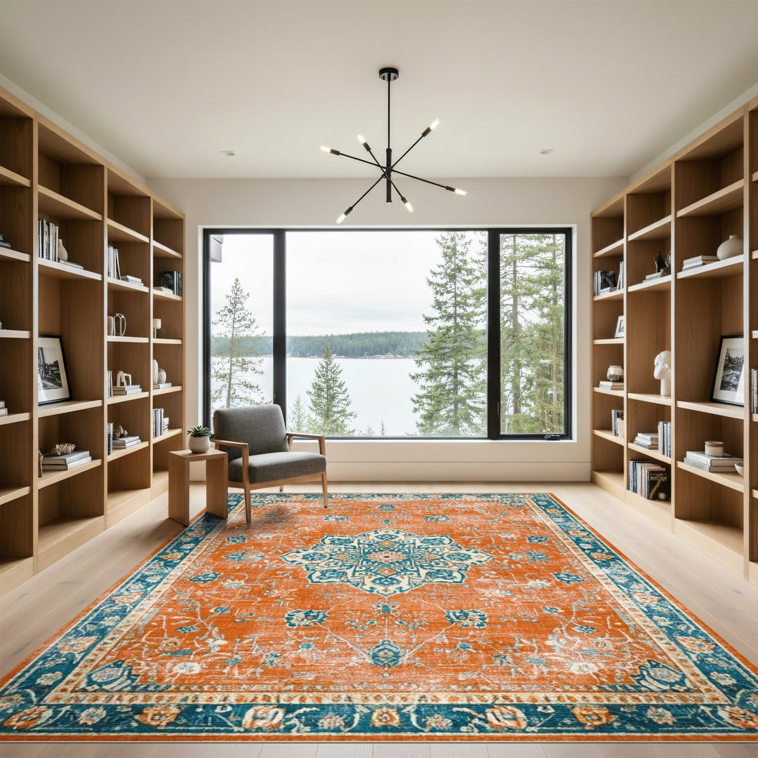 Orange Distressed Medallion Area Rug