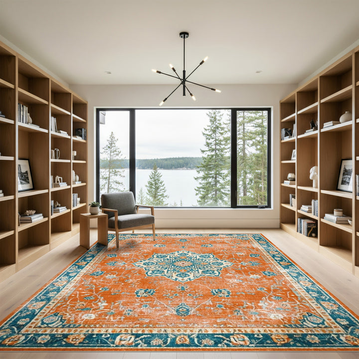 Orange Distressed Medallion Area Rug