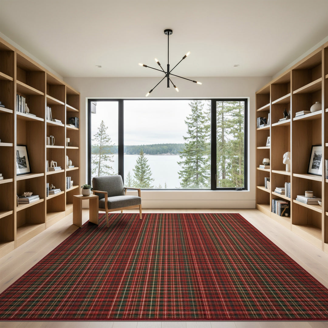 Geometric Modern Red Plaid Washable Area Rug