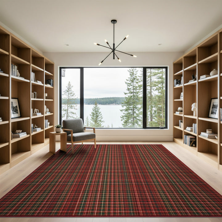 Geometric Modern Red Plaid Washable Area Rug