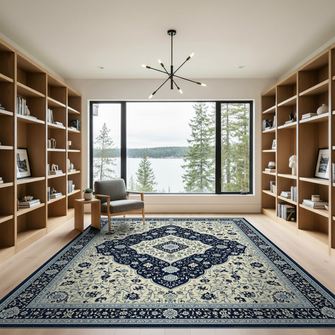 Navy Floral Navy Blue Persian Floral Medallion Area Rug