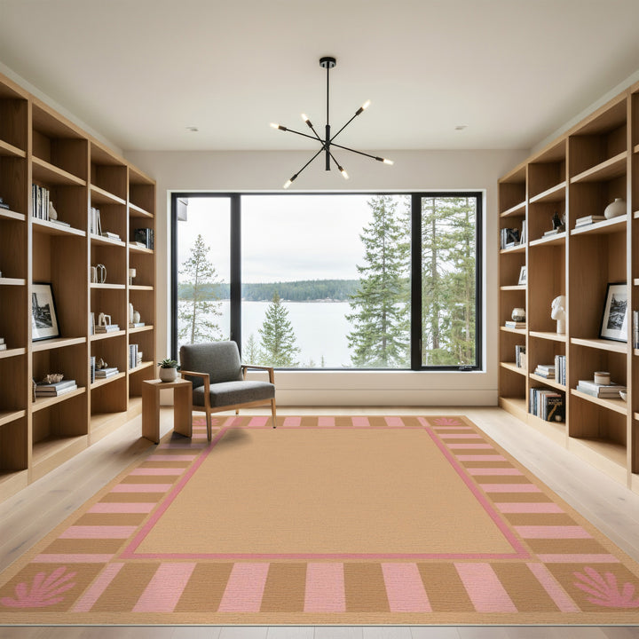 Pink Shell Brown Stripe Beige Area Rug