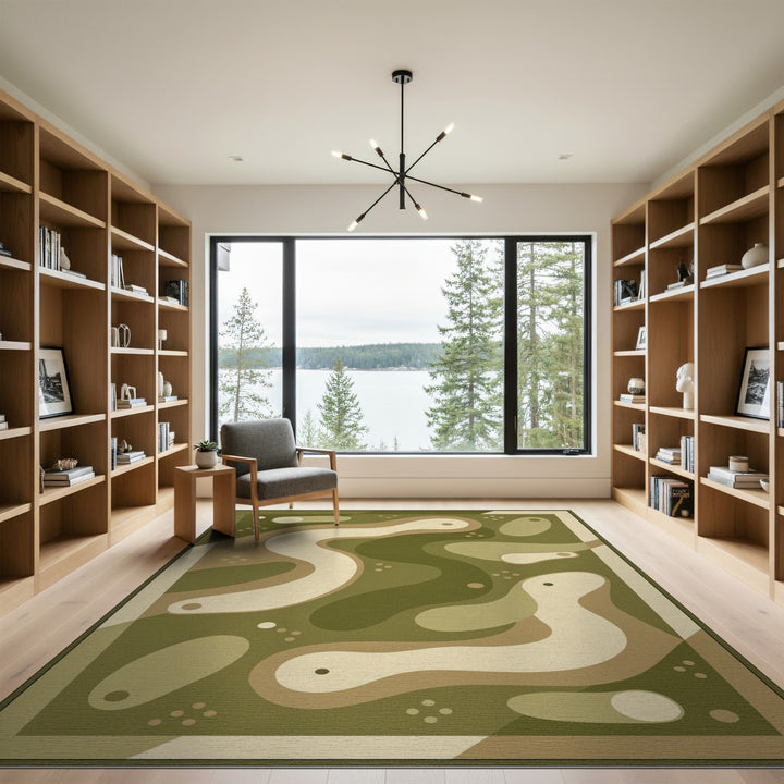 Green Organic Wave Washable Area Rug