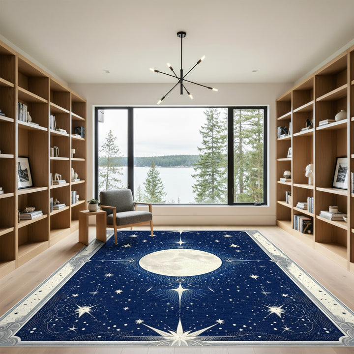 Celestial Moon and Stars Navy Area Rug
