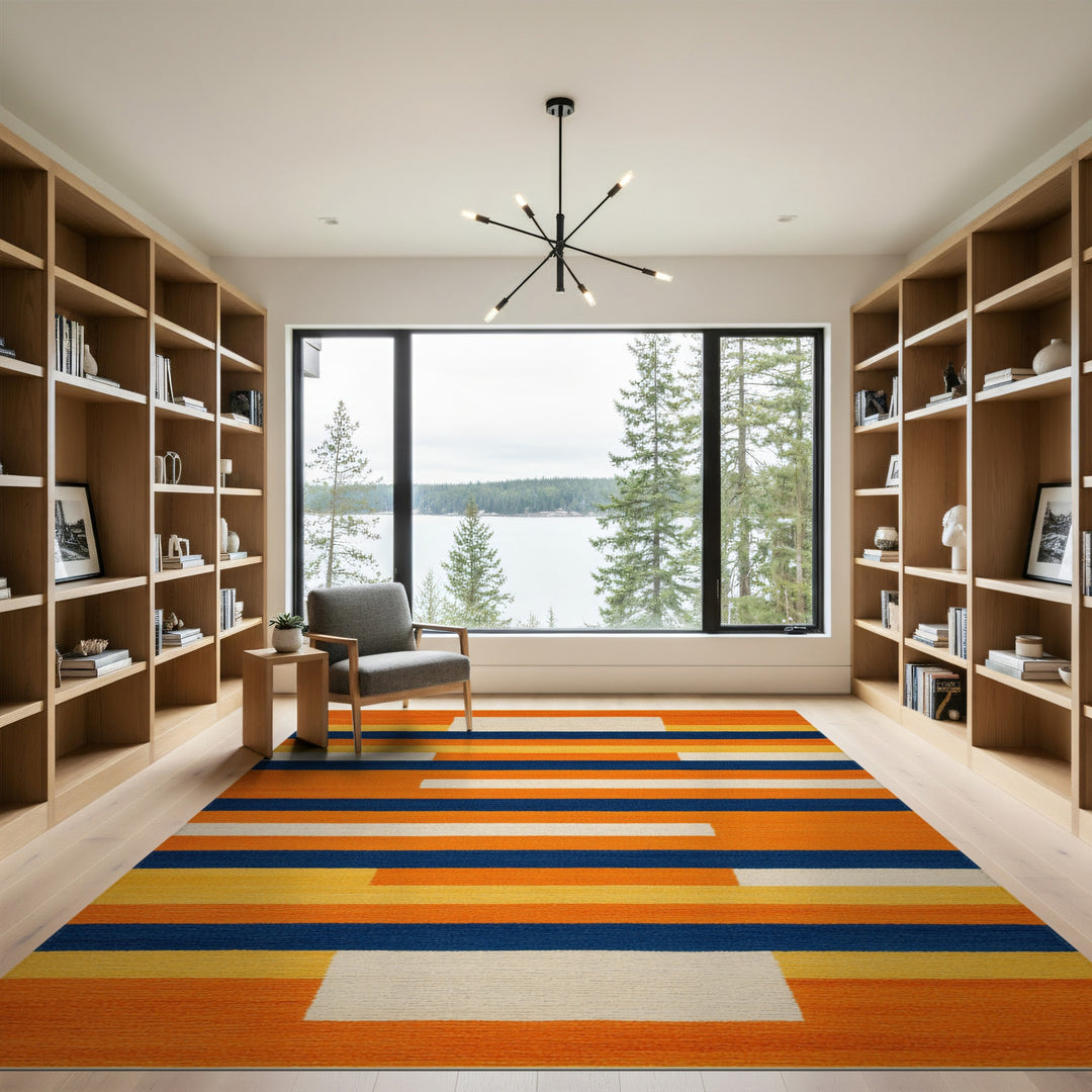 Orange Striped Geometric Area Rug