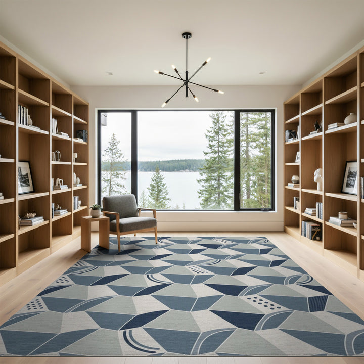 Modern Blue Geometric Modern Area Rug
