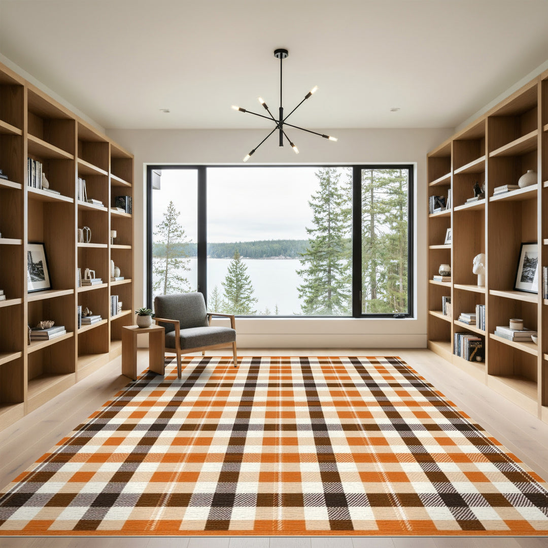 Orange Brown Checkered Area Rug