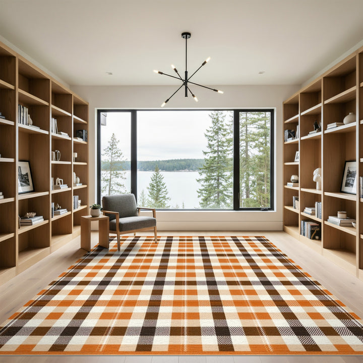 Orange Brown Checkered Area Rug