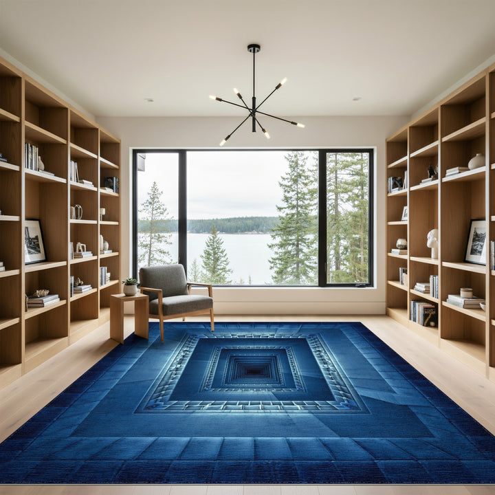 Blue Infinite Geometric Tunnel Area Rug