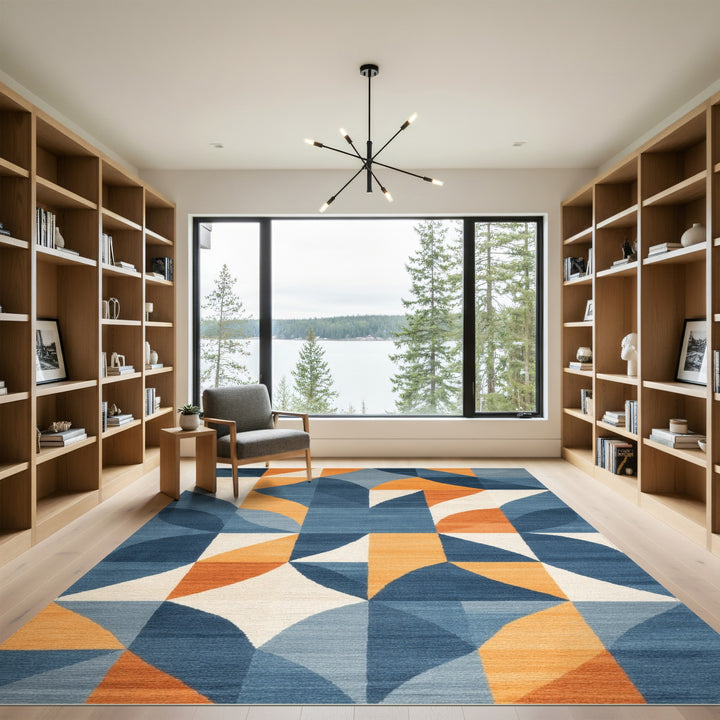 Blue Geometric Modern Area Rug