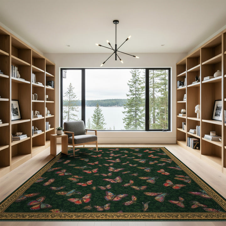 Green Butterfly Vintage Area Rug