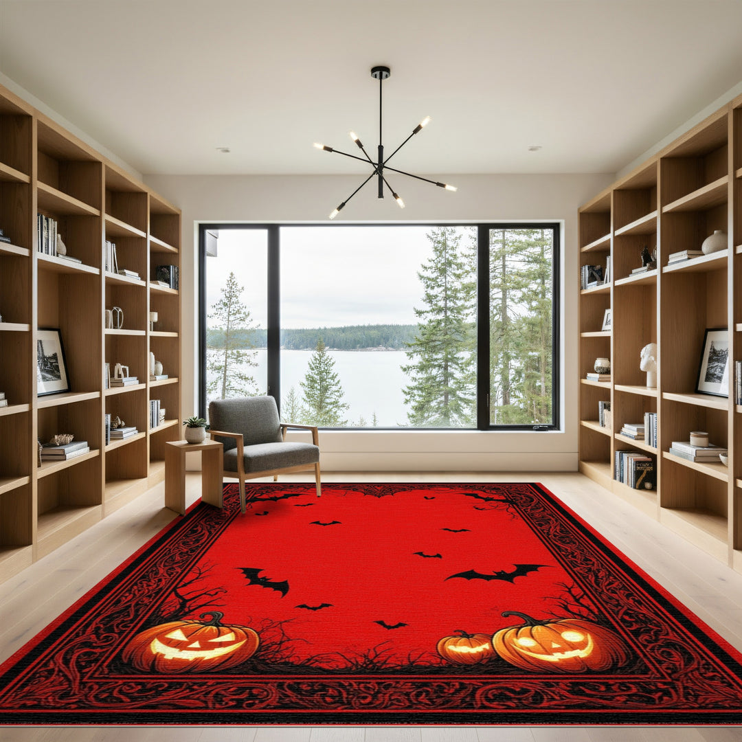 Spooky Red Halloween Pumpkins Area Rug