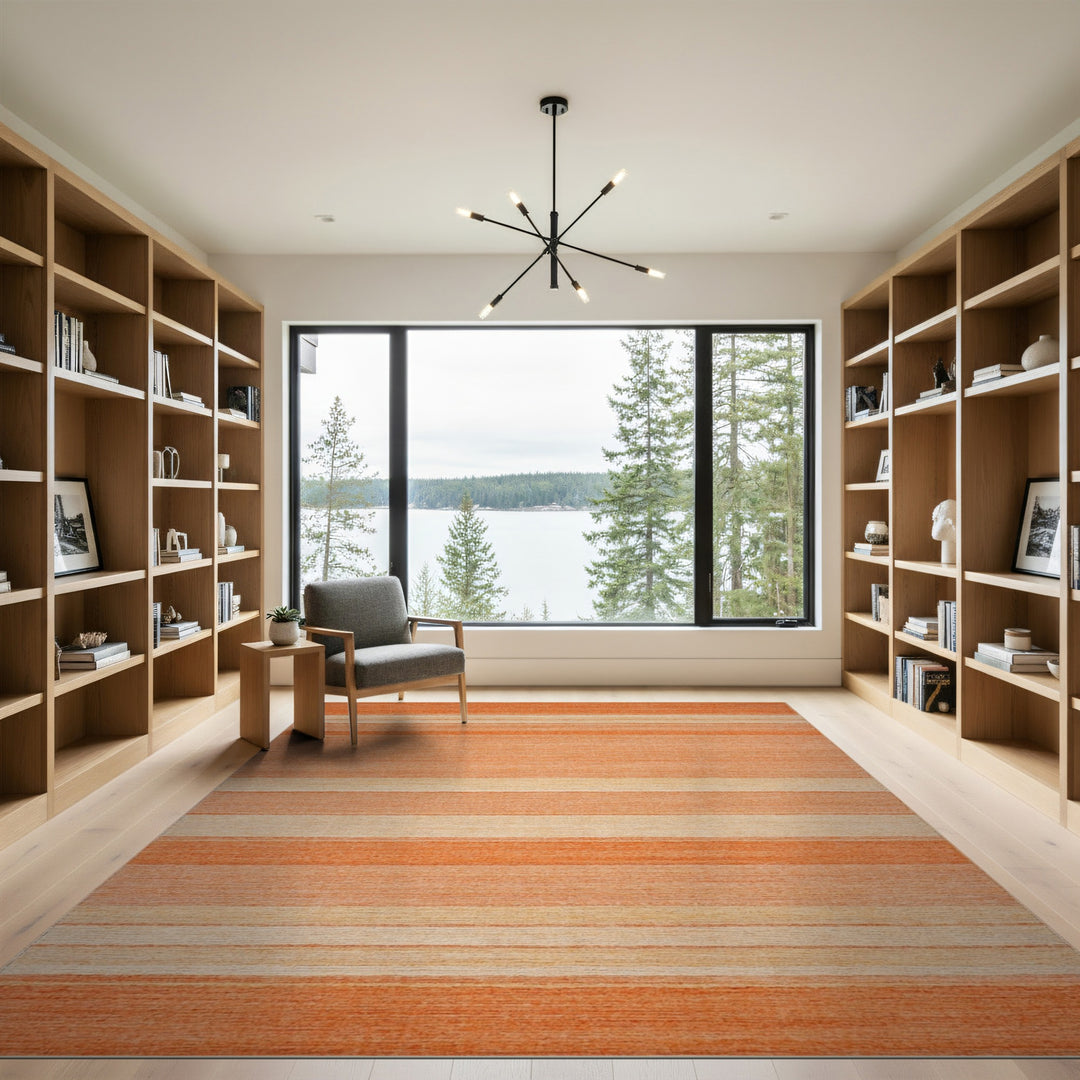 Orange Striped Geometric Area Rug