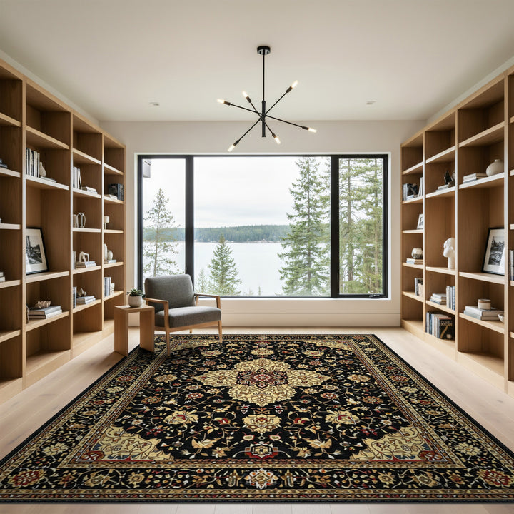 Black Traditional Persian Medallion Area Rug