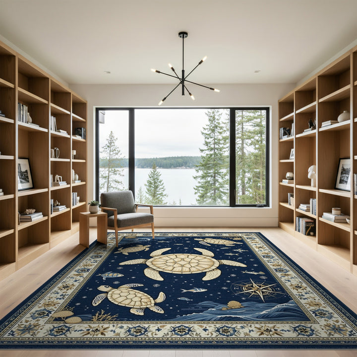 Coastal Sea Turtle Navy Area Rug
