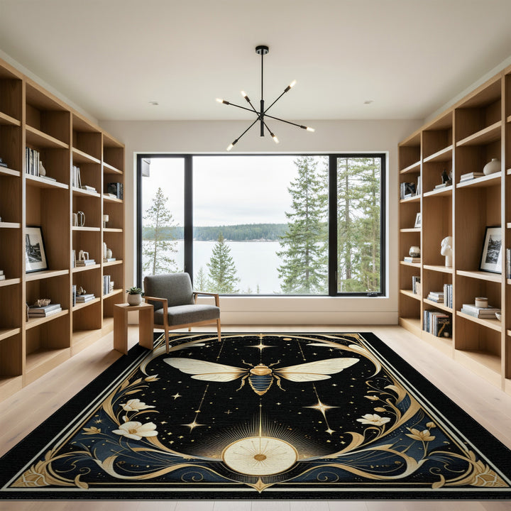 Golden Moth Celestial Area Rug