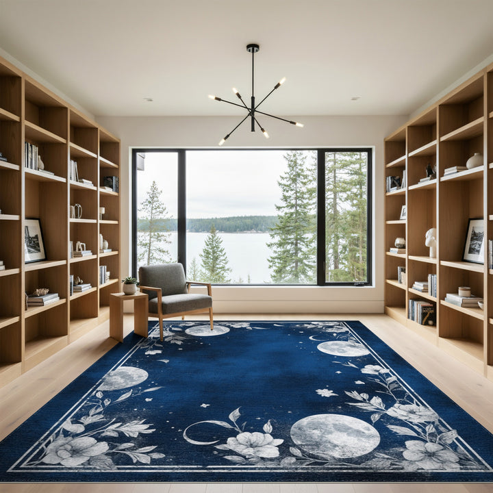 Celestial Moon Floral Distressed Area Rug