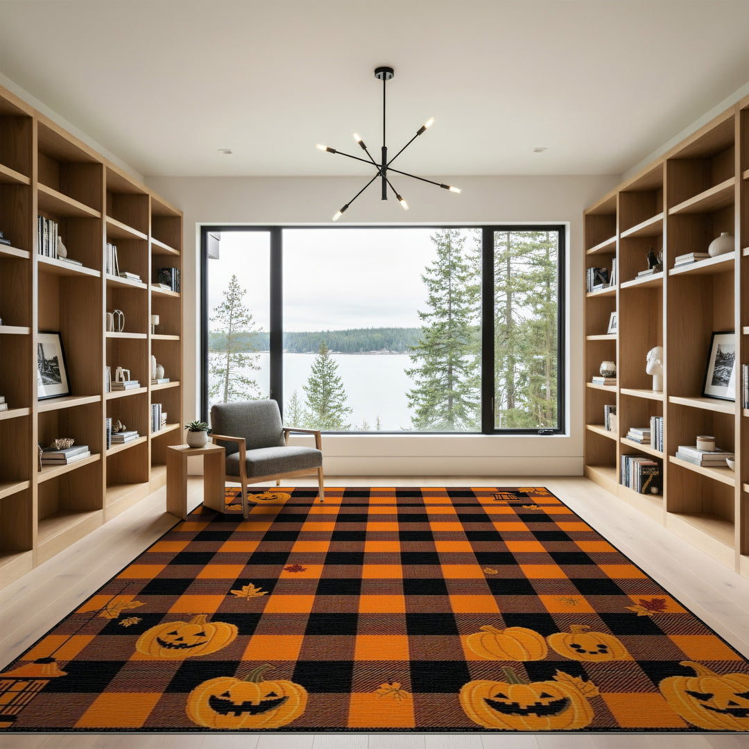 Orange Buffalo Plaid Pumpkin Area Rug
