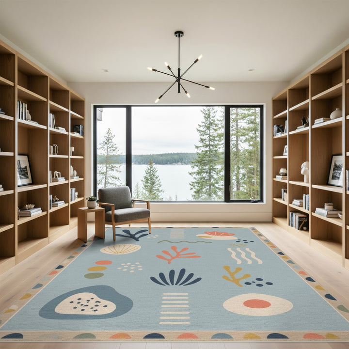 Coastal Blue Coral Shell Area Rug