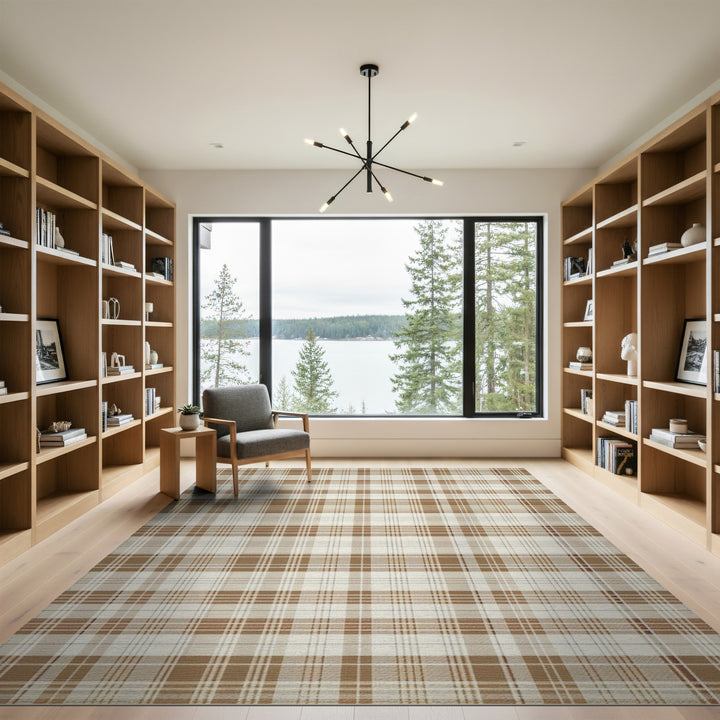 Brown and Tan Brown Tan Plaid Washable Area Rug