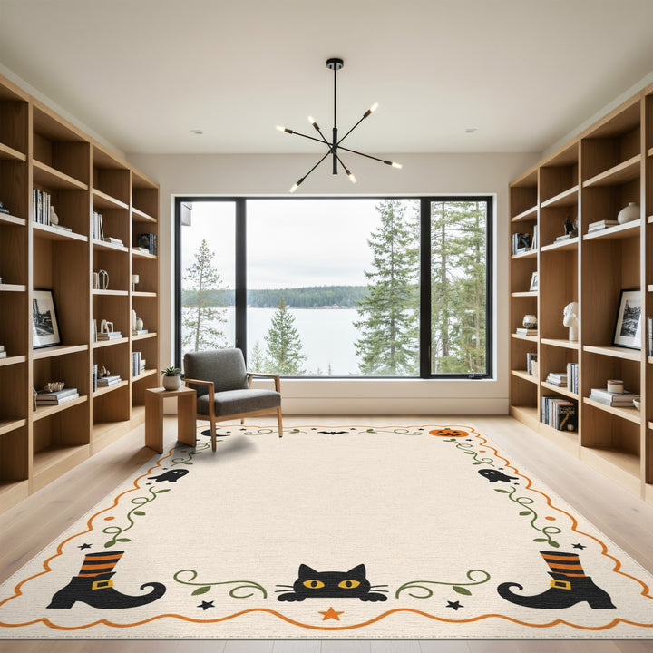 Halloween Black Cat Pumpkin Kids Rug