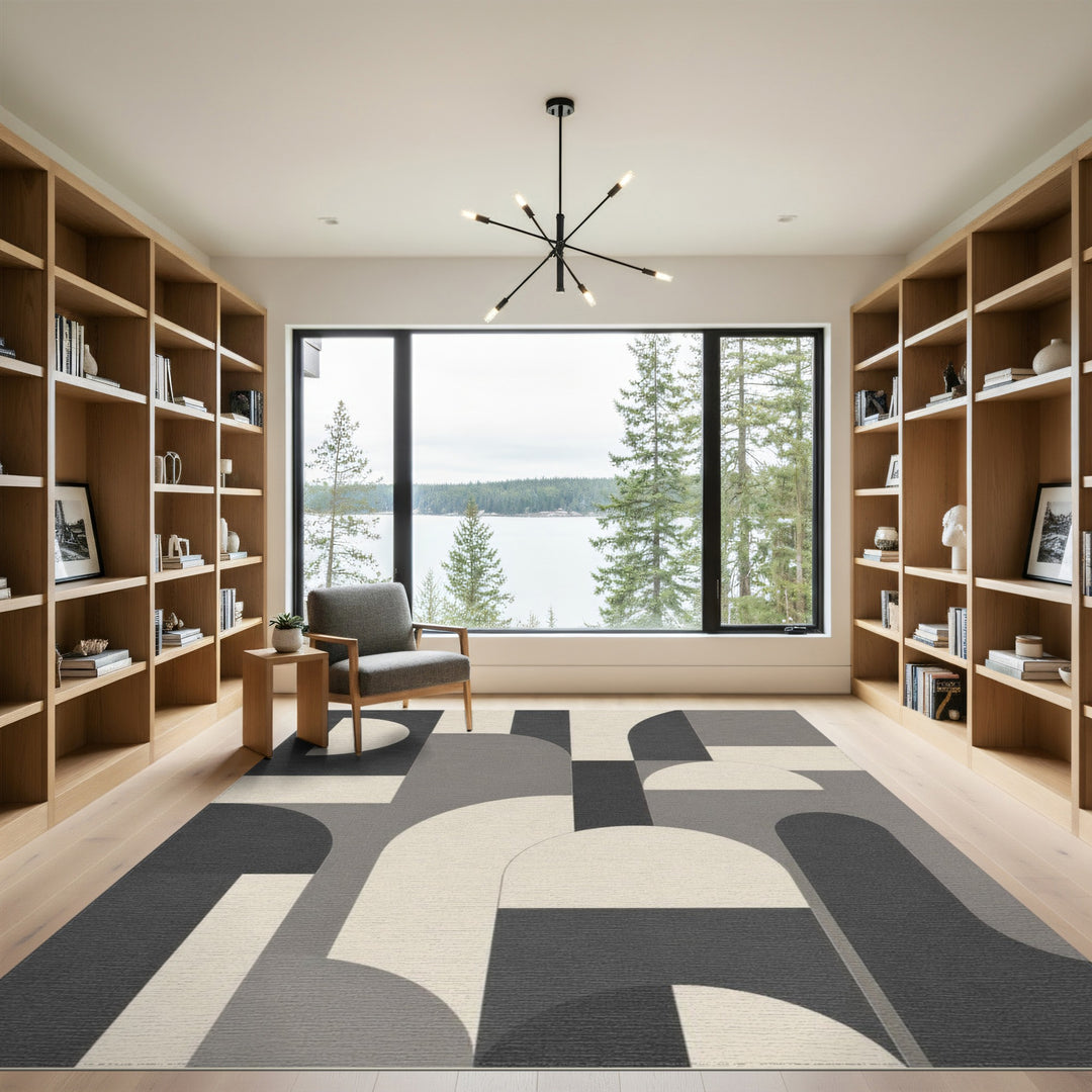 Grey Geometric Arched Area Rug