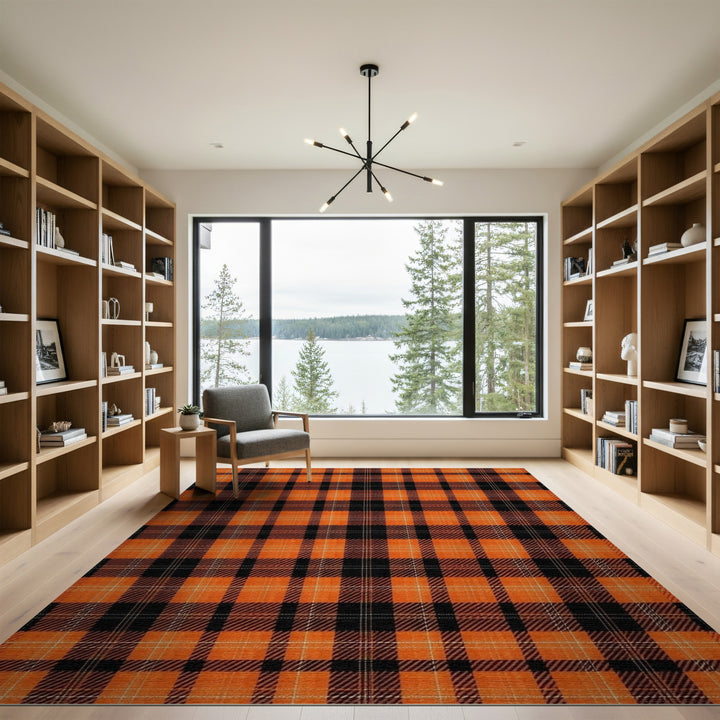 Orange Geometric Modern Orange Black Plaid Area Rug