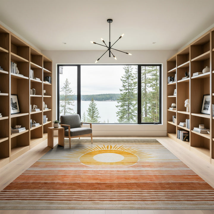 Yellow Sunburst Striped Area Rug