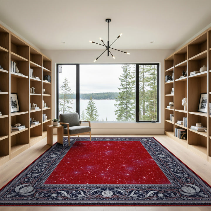 Red Starry Celestial Area Rug