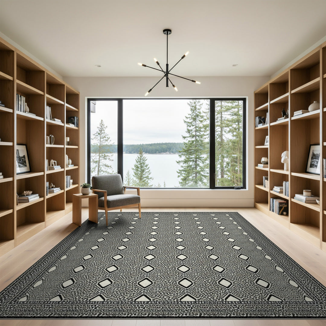 Black White Diamond Geometric Area Rug