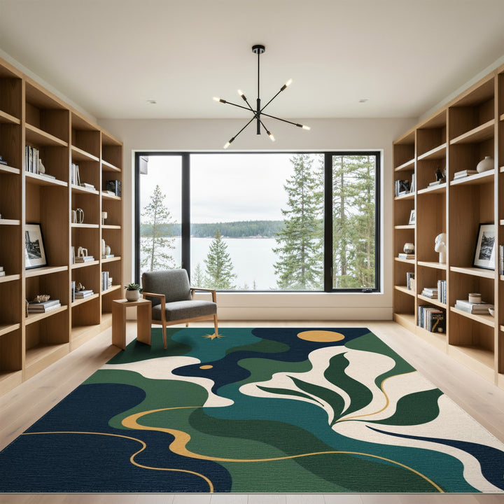 Wave Teal Abstract Wave Area Rug