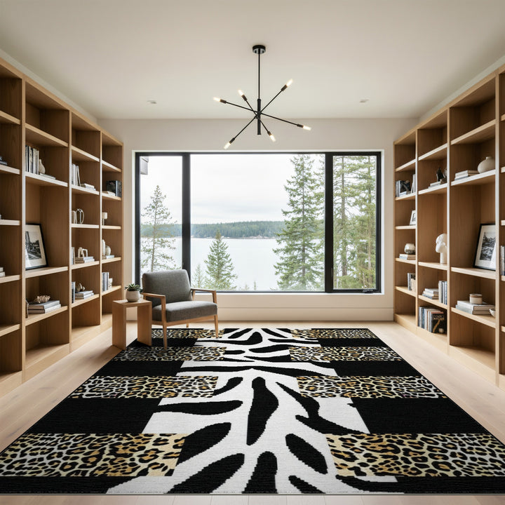 Black White Abstract Leopard Zebra Area Rug