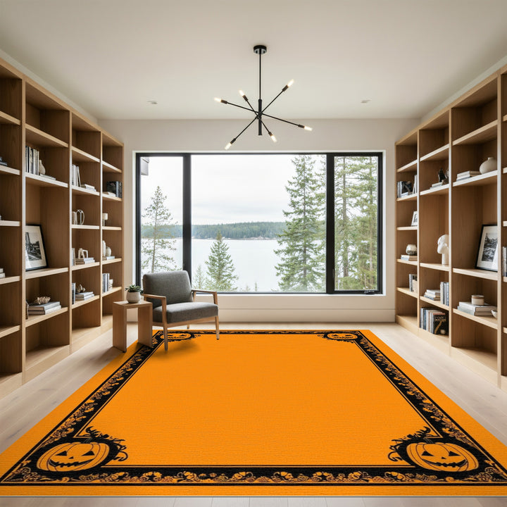 Orange Halloween Pumpkin Washable Area Rug