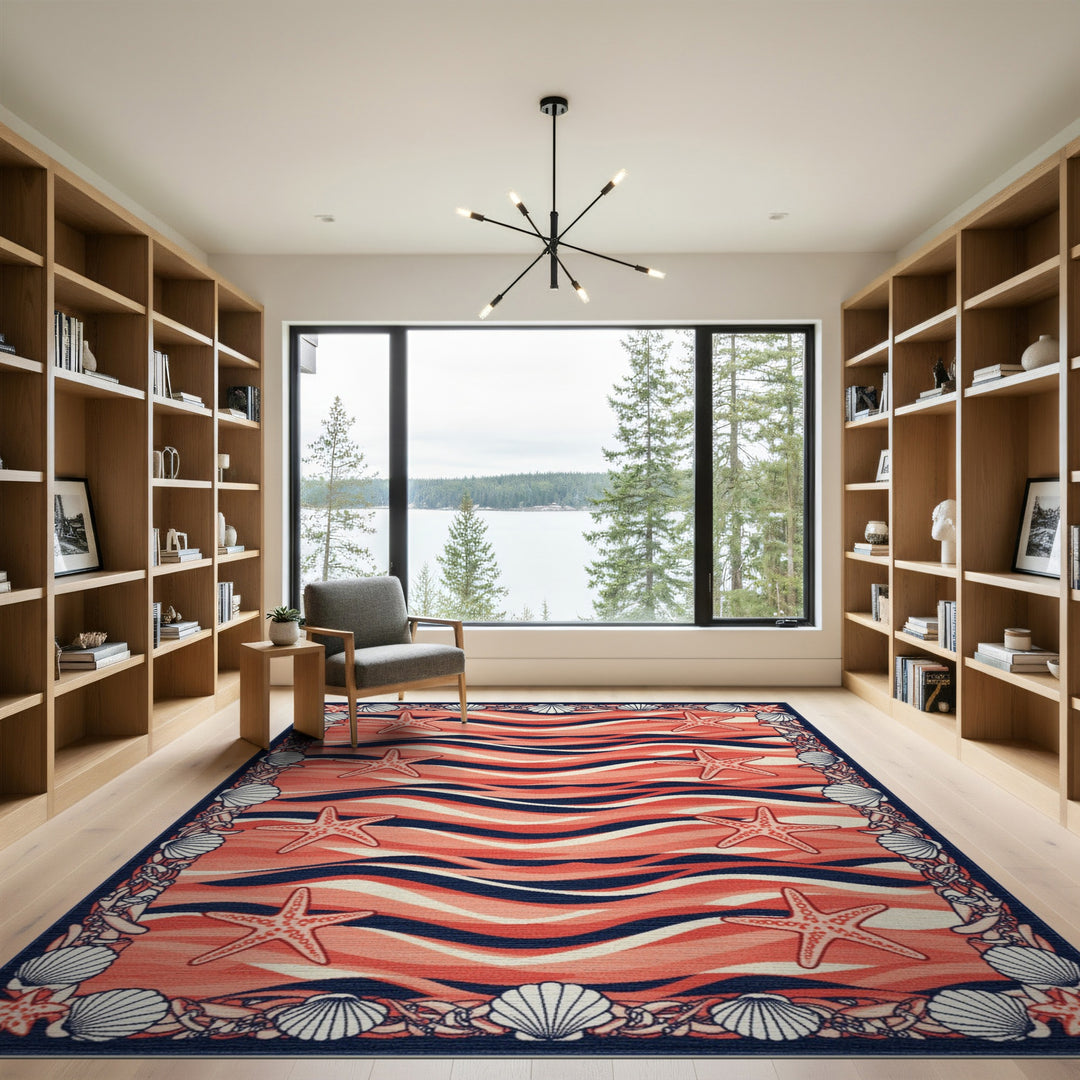 Coral Wave Starfish Coastal Area Rug