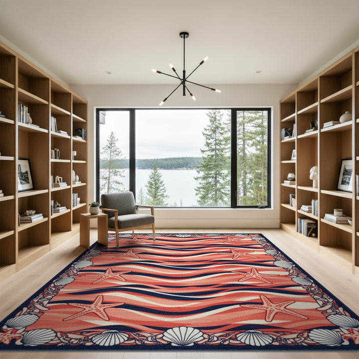Coral Wave Starfish Coastal Area Rug