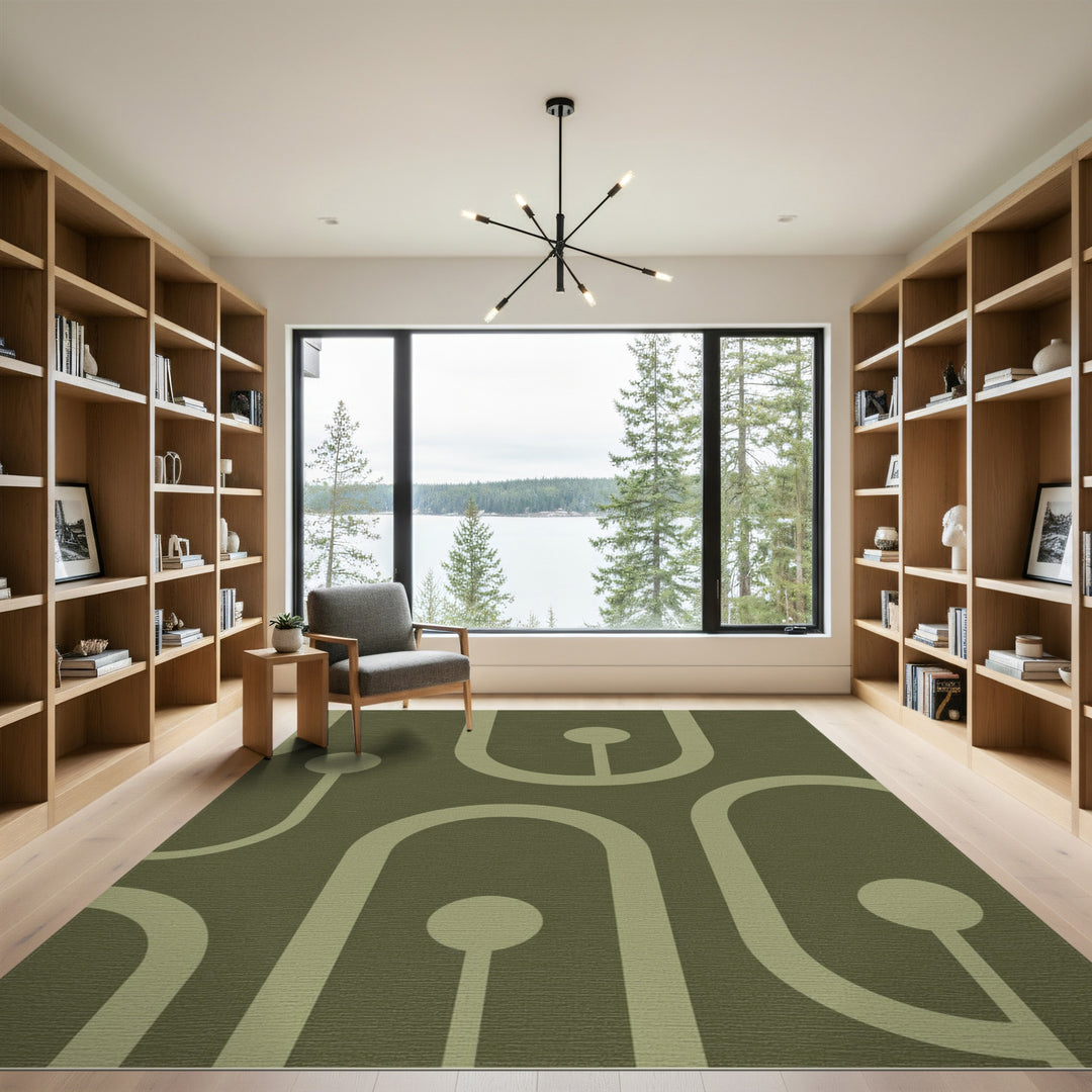Olive Green Geometric Green Area Rug