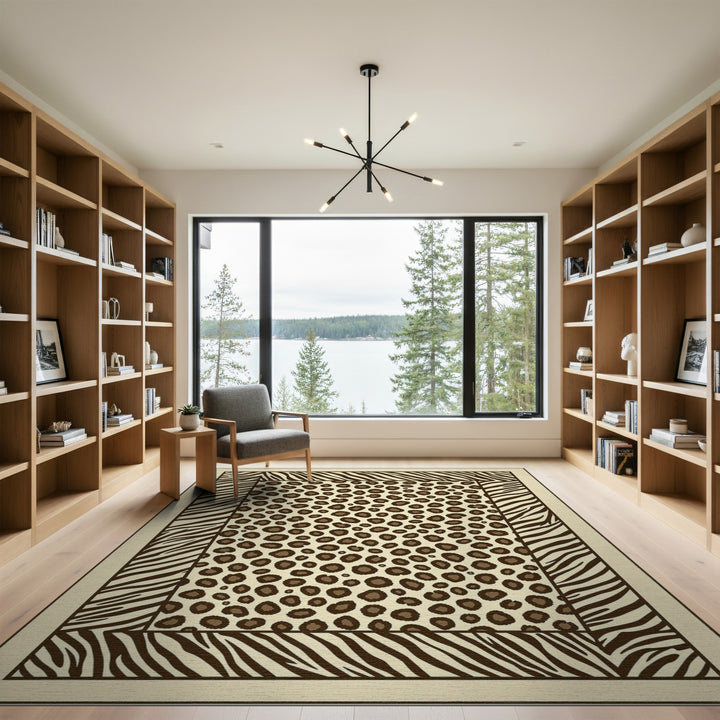 Leopard Zebra Print Area Rug in Brown Tan