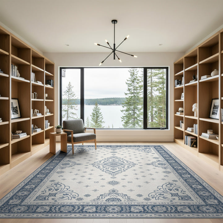 Blue Persian Medallion Washable Area Rug