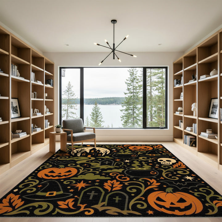 Spooky Halloween Pumpkin Cauldron Area Rug