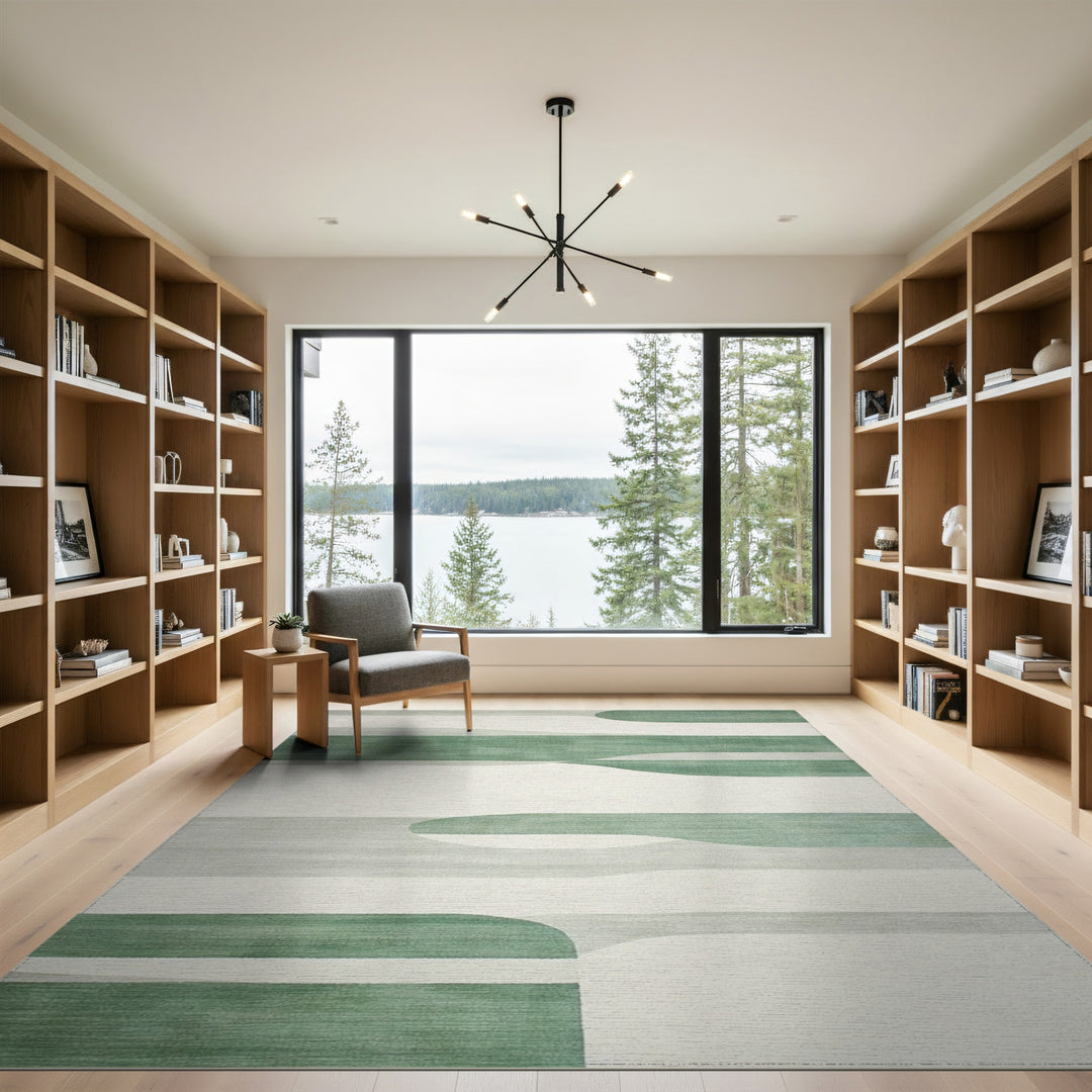 Green Abstract Wave Area Rug
