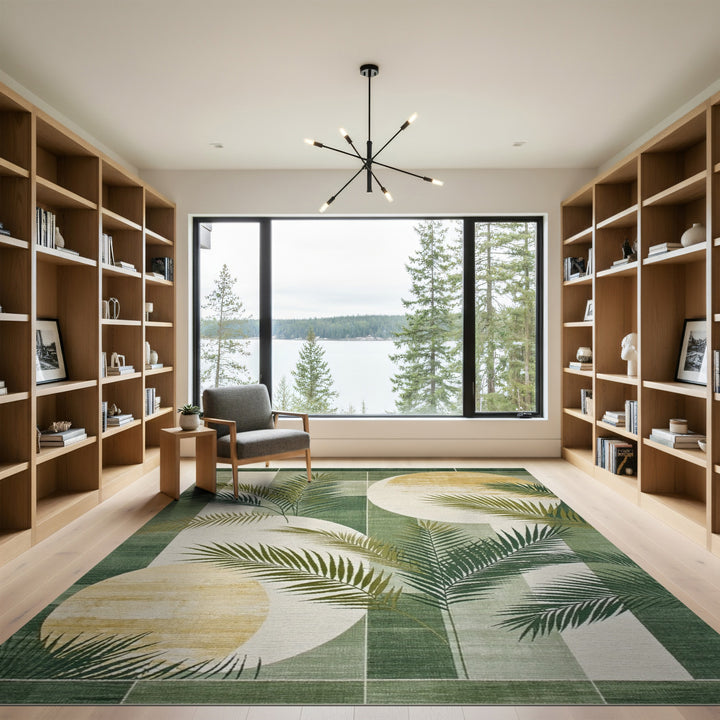 Geometric Modern Green Geometric Palm Leaf Area Rug