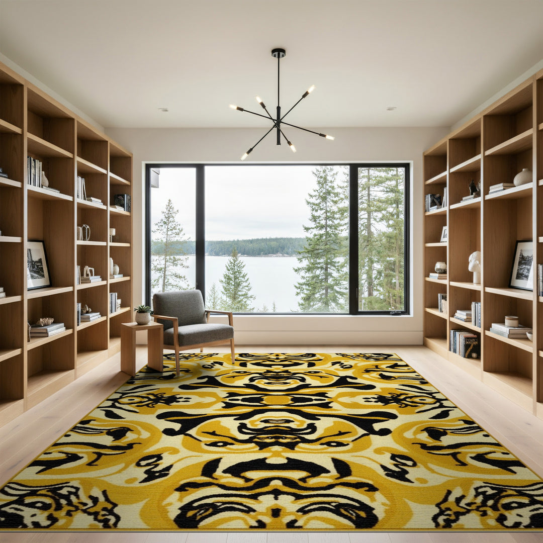 Yellow Black Geometric Abstract Area Rug