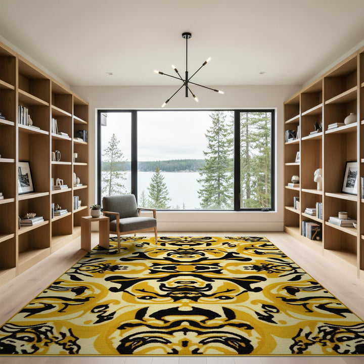 Yellow Black Geometric Abstract Area Rug
