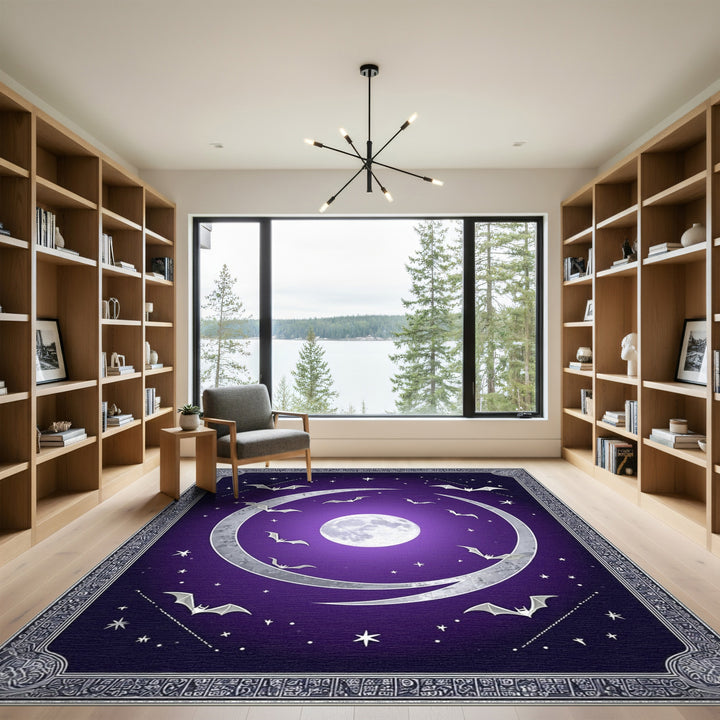 Purple Celestial Bats Moon Area Rug
