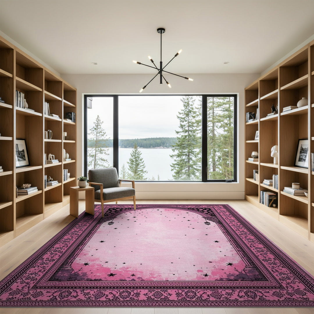 Pink Floral Vintage Starry Arch Area Rug