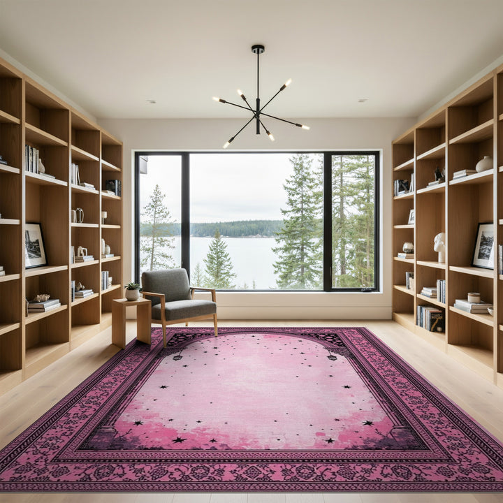 Pink Floral Vintage Starry Arch Area Rug