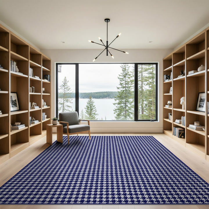 Blue and Teal Navy Blue Checkered Geometric Area Rug
