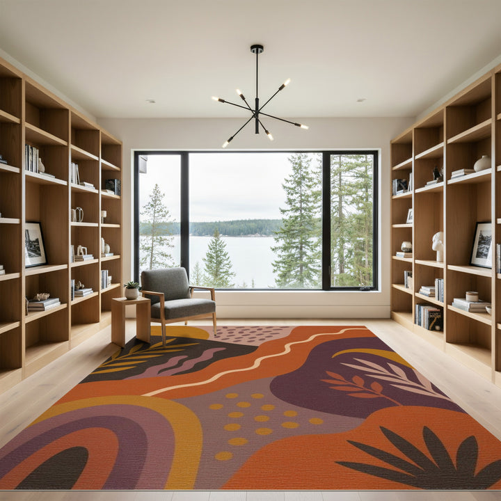 ODIKA Abstract Orange Leaf Area Rug
